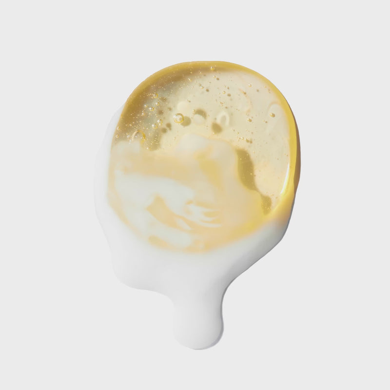 Skin Enhancing Treatment Cleanser drop video with appearing infographics on the igredients: Oat Kernel Oil (Soothes), Glycerin (Hydrates), Saponins (Gently cleanses), Prickly Pear Oil (Nourishes), Meadowfoam Seed Oil (Locks in moisture), Squalane (Strengthens skin barrier)